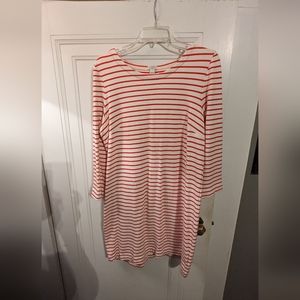 J.Crew Breton Stripe 3/4 sleeve dress,size M,red and white, cotton/elastane